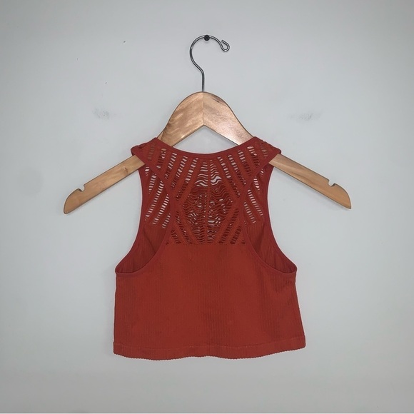 Forever 21 Crop Tank Top Cut Out Ribbed Stretchy Terracotta Orange Size Medium - Picture 4 of 5